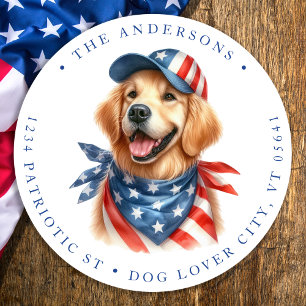 Sticker Rond Patriotic Dog 4 juillet Adresse de retour