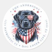 Sticker Rond Patriotic Dog 4 juillet Labrador Adresse de retour (Devant)