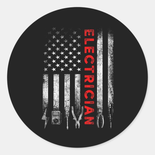 Sticker Rond Patriotic Electrician American Flag Fathers Day  (Devant)