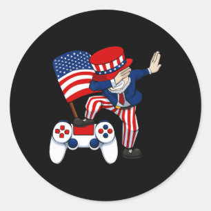 Sticker Rond Patriotic Gamer 4 juillet contrôleur de jeu vidéo