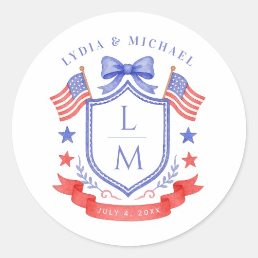 Sticker Rond Patriotic Red White & I Do Monogram Wedding (Devant)