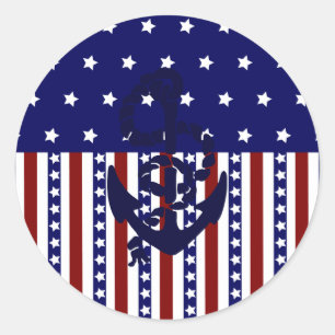 Sticker Rond Patriotic Stars Stripes Ancre Motif marin