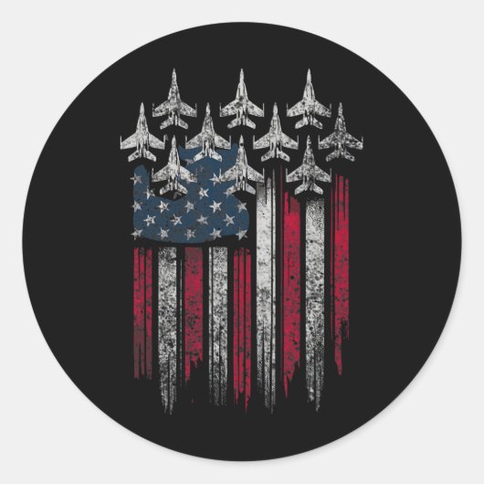 Sticker Rond Patriotic Usa Flag Fighter Jets Lover 4th Of July  (Devant)