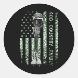 Sticker Rond Patriotique Américain US Drapeau Dieu Famille Pays