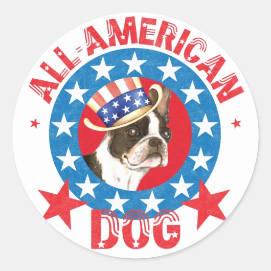 Sticker Rond Patriotique Boston Terrier (Devant)