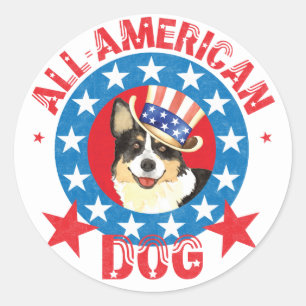 Sticker Rond Patriotique Cardigan Welsh Corgi