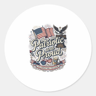 Sticker Rond Patriotique et fier vintage quatrième juillet