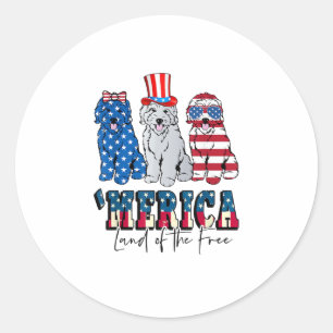 Sticker Rond Patriotique Goldendoodle Chien 4 juillet Amérique