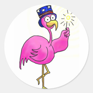 Sticker Rond Patriotique rose Flamant rose Casquette Sparkler