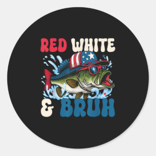 Sticker Rond Patriotique rouge blanc & Bruh America Fish Fi