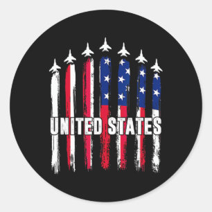 Sticker Rond Patriotique Rouge Bleu Bleu Usa Drapeau Jets 4e