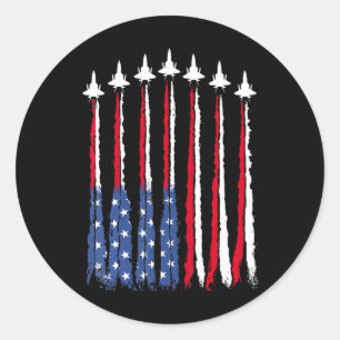 Sticker Rond Patriotique Rouge Bleu Bleu Usa Drapeau Jets 4e