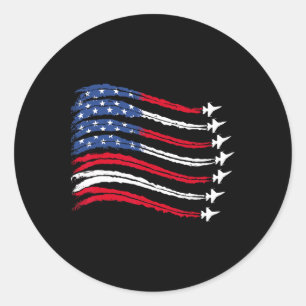 Sticker Rond Patriotique Rouge Bleu Bleu Usa Drapeau Jets 4e