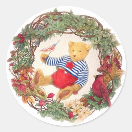 Sticker Rond Patriotique Teddy Bear Wreath (Devant)