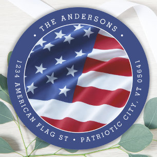 Sticker Rond Patriotique USA American Flag Blue Adresse de reto