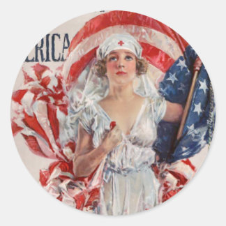 Sticker Rond Patriotique USA - Croix Rouge Rejoignez