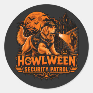 Sticker Rond Patrouille de sécurité Howlween Golden Retriever H