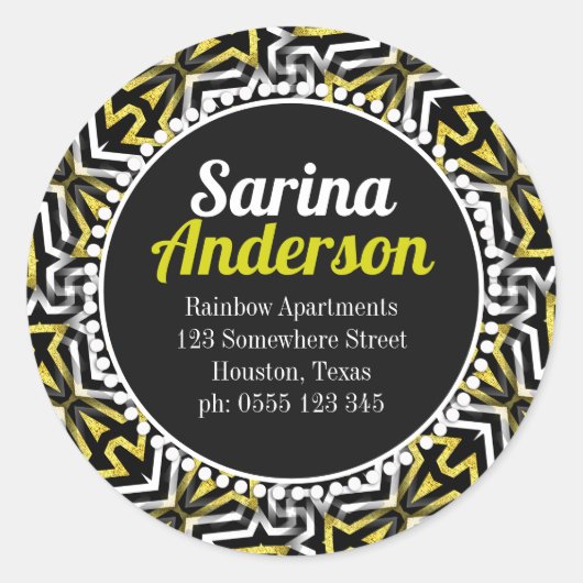 Sticker Rond Patte d'adresse de retour Gold et Black Sparkle (Devant)
