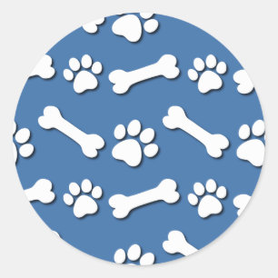 Sticker Rond Patte de chien et arrière - plan bleu V04 de moti