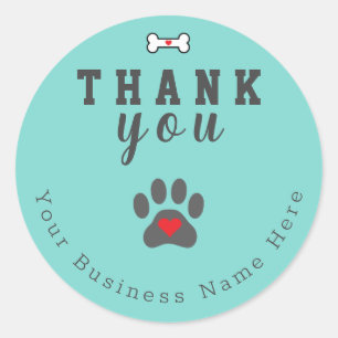 Sticker Rond Patte de chien Merci personnalisé, couleur bleu me