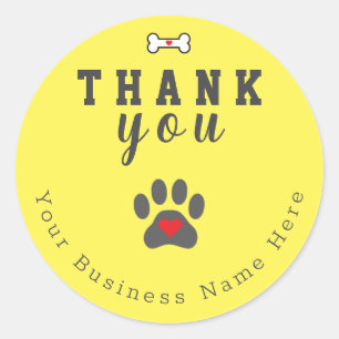 Sticker Rond Patte de chien Merci personnalisé, Jaune