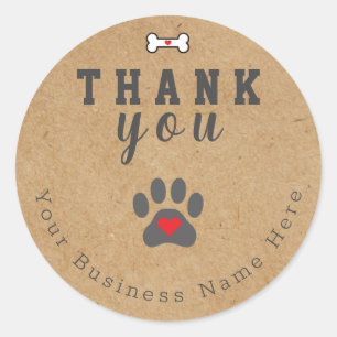 Sticker Rond Patte de Chien Personnalisé Merci, Kraft