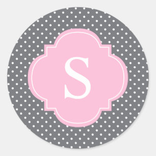 Sticker Rond Patte Pois rose et gris