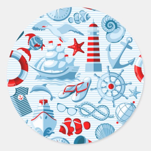 Sticker Rond Patteries bleues rouges nautical (Devant)