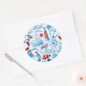 Sticker Rond Patteries bleues rouges nautical (Enveloppe)