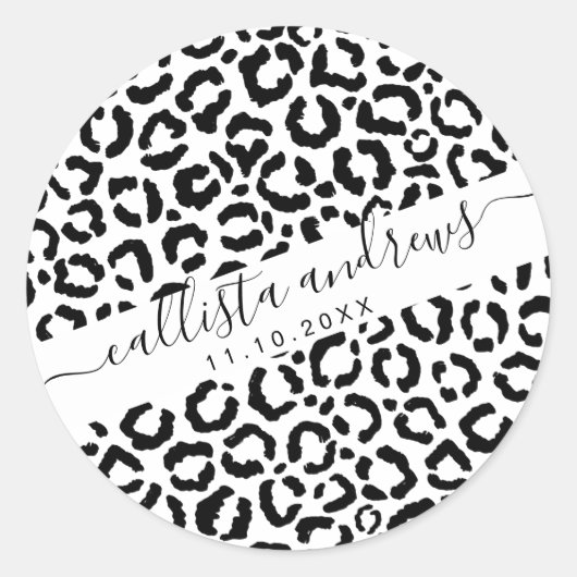 Sticker Rond Patteries du Black White Leopard animal (Devant)
