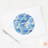 Sticker Rond Pattern de Bright Blue Tropical Watercolor (Enveloppe)