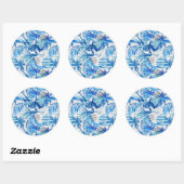 Sticker Rond Pattern de Bright Blue Tropical Watercolor (Feuille)
