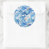 Sticker Rond Pattern de Bright Blue Tropical Watercolor (Sac)