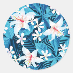 Sticker Rond Pattern tropical hibiscus