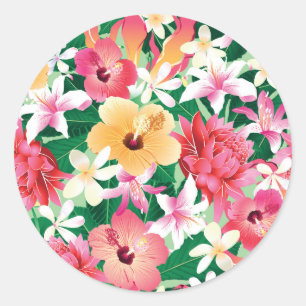 Sticker Rond Pattern tropical hibiscus