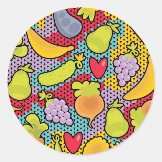 Sticker Rond Pattern with fruits and vegetables (Devant)