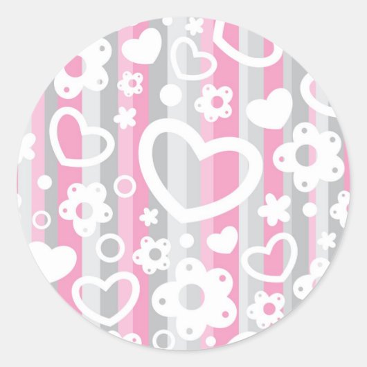 Sticker Rond Pattern with Hearts and Flowers (Devant)