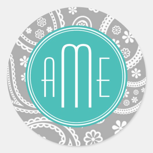 Sticker Rond Patterns bleus et monogram bleu (Devant)
