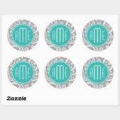 Sticker Rond Patterns bleus et monogram bleu (Feuille)