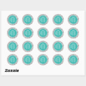 Sticker Rond Patterns bleus et monogram bleu (Feuille)