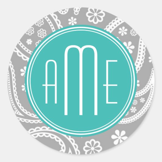 Sticker Rond Patterns bleus et monogram bleu (Devant)
