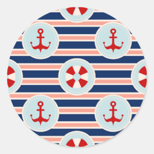 Sticker Rond Patterns de Nautical Stripes and Dots