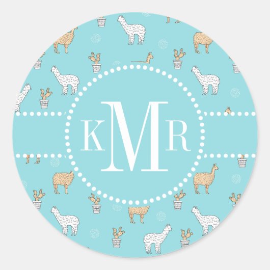 Sticker Rond Patters de Cute Alpaca Llama (Devant)