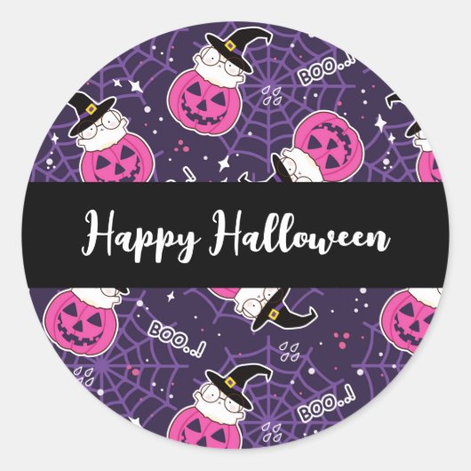 Sticker Rond Patters de Cute Cats et Pumkins (Devant)