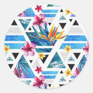 Sticker Rond Patters de Geometric Tropical