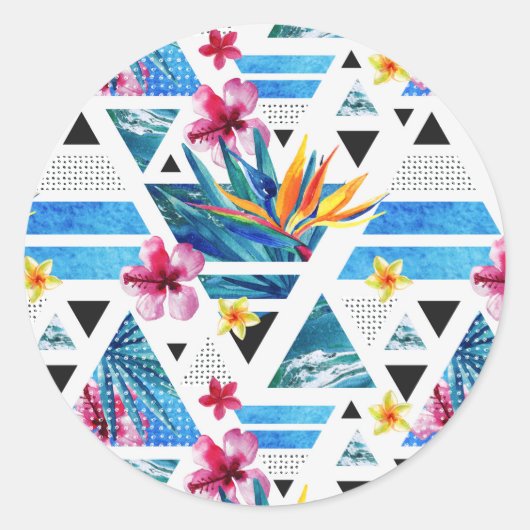 Sticker Rond Patters de Geometric Tropical (Devant)