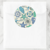 Sticker Rond Patters de Teal Sea Animals (Sac)