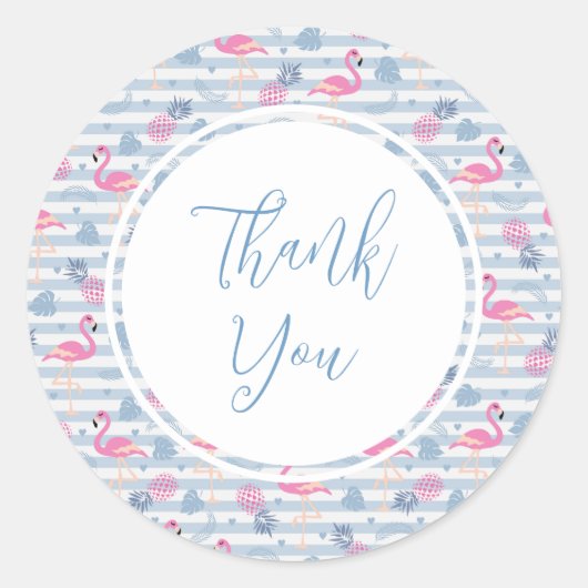 Sticker Rond Patters de Whimsical Flamingo et Pineapple (Devant)