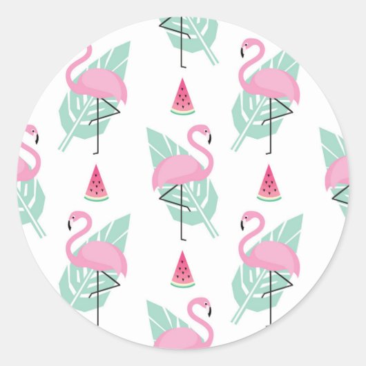 Sticker Rond Patters Flamingo et Watermelon Pastel (Devant)