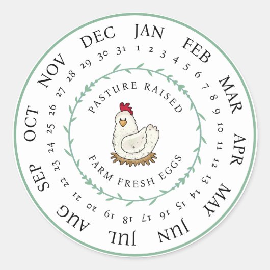 Sticker Rond Pâturage Agricole Élevé Oeuf Frais Carton Date Dép (Devant)